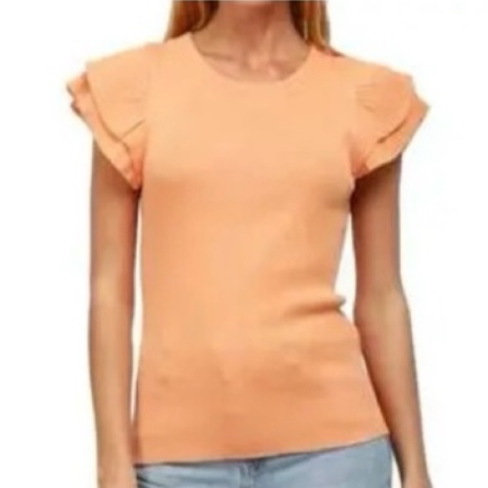 NWOT Fate Light Orange Short Flutter Sleeve Tee Ribbed Knit Size Medium